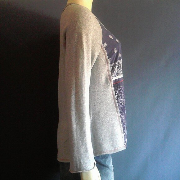 One September Anthropologie Bandana Patchwork Grey Knit Top Sm - Picture 5 of 11